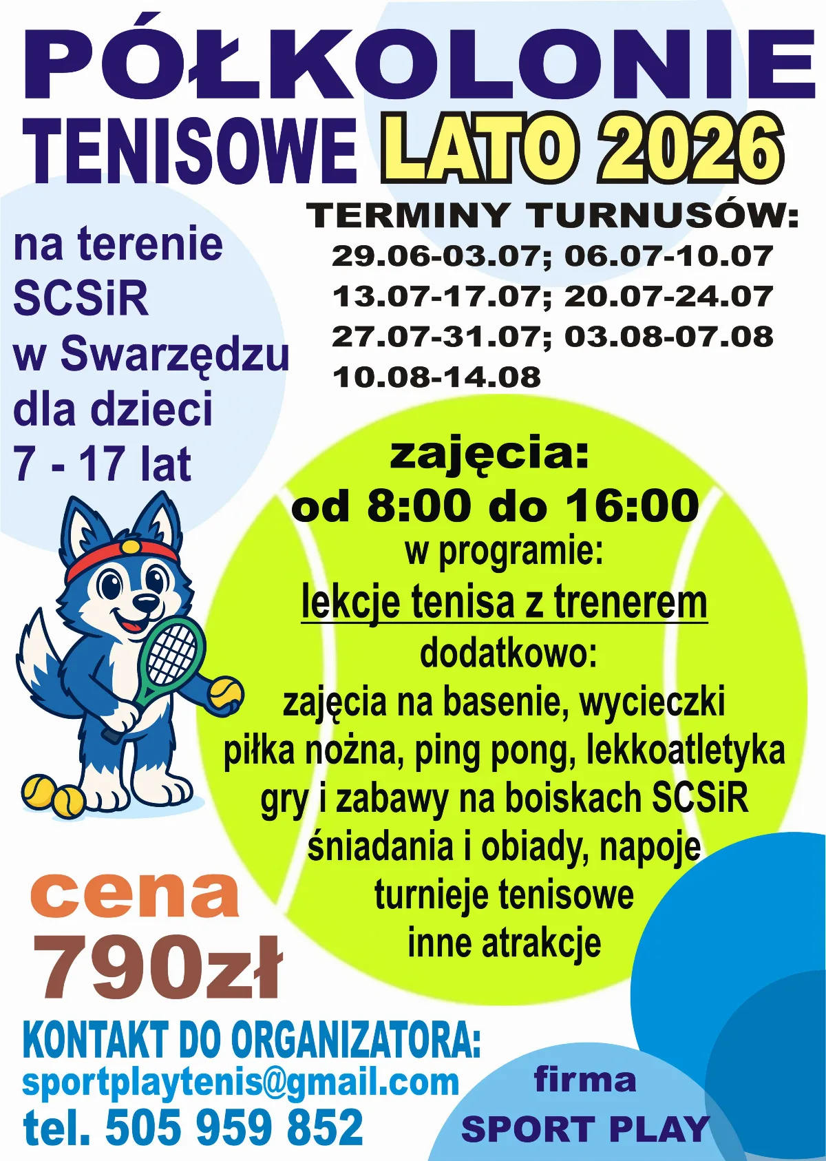 Półkolonie tenisowe w Swarzędzu – lato 2026